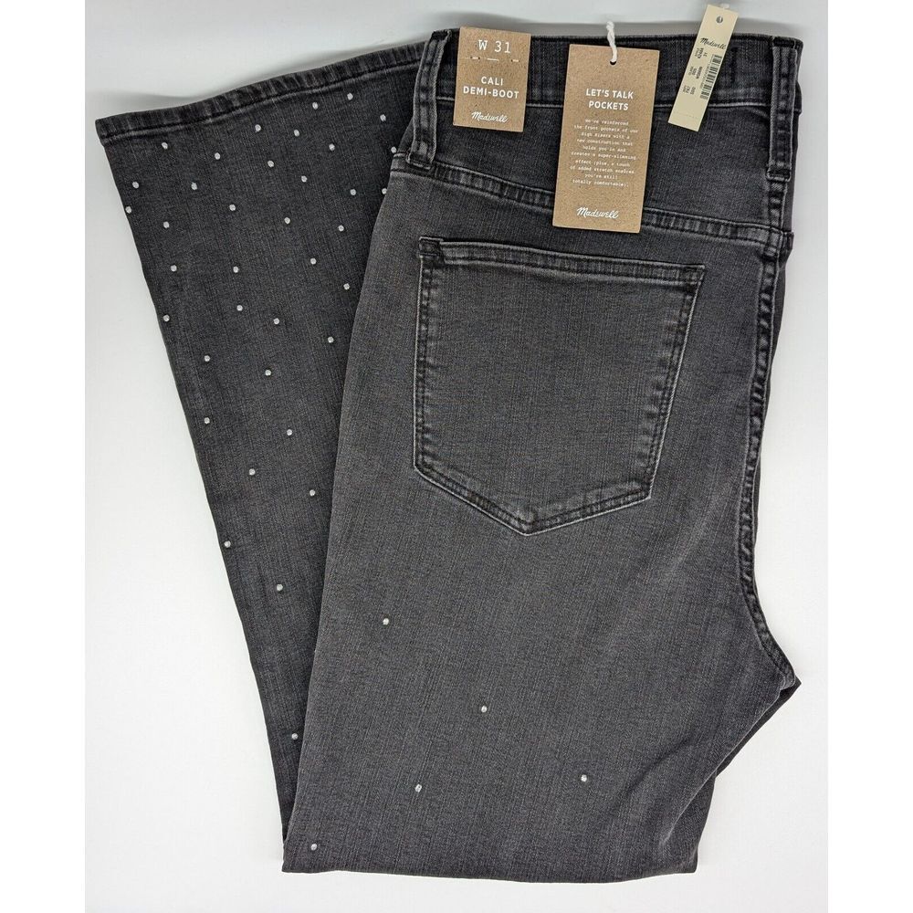 Madewell Black Button Fly Cali Demi Boot Jeans Womens Size 31 NWT